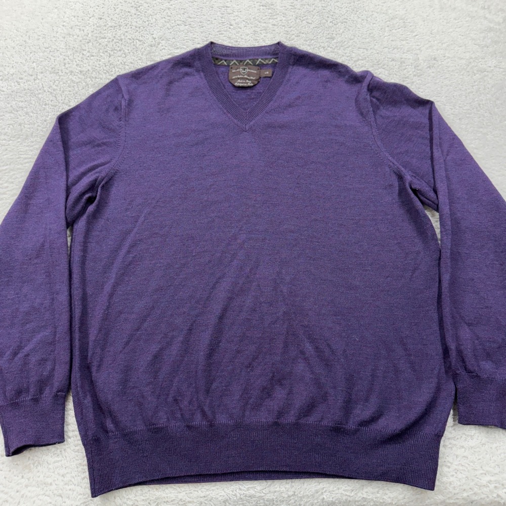 Black Brown 1826 Mens V Neck Sweater Purple Italian Merino Wool L Made in Italy